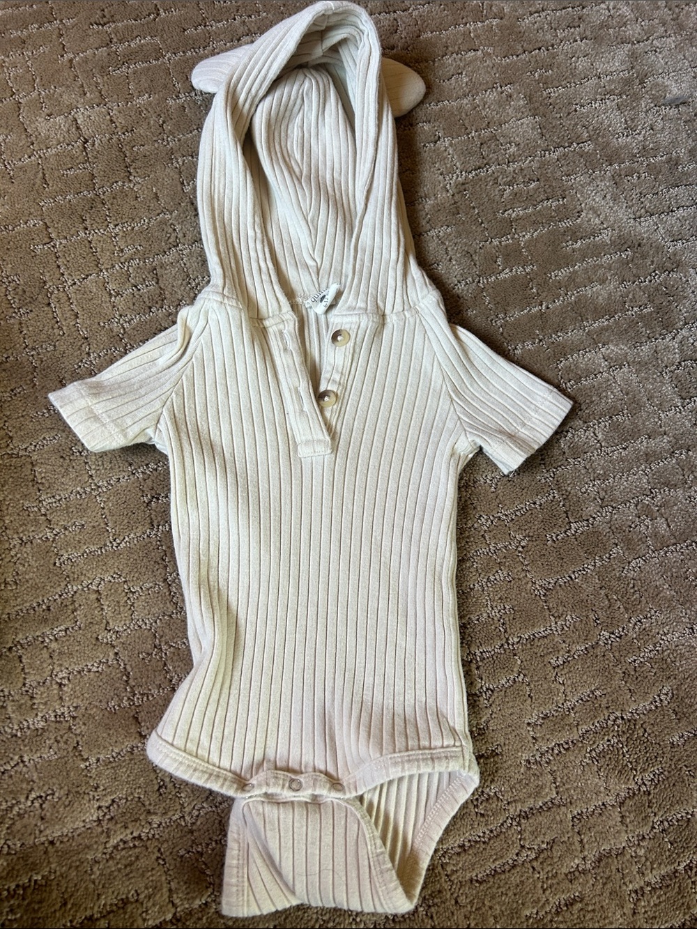 kate quinn Cream Ribbed Hooded Short Sleeve Onesie